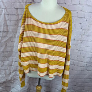 Free People Mustard and Cream Off-the-Shoulder Sweater